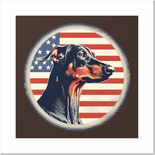 Dobermann on a vintage distressed American flag Posters and Art